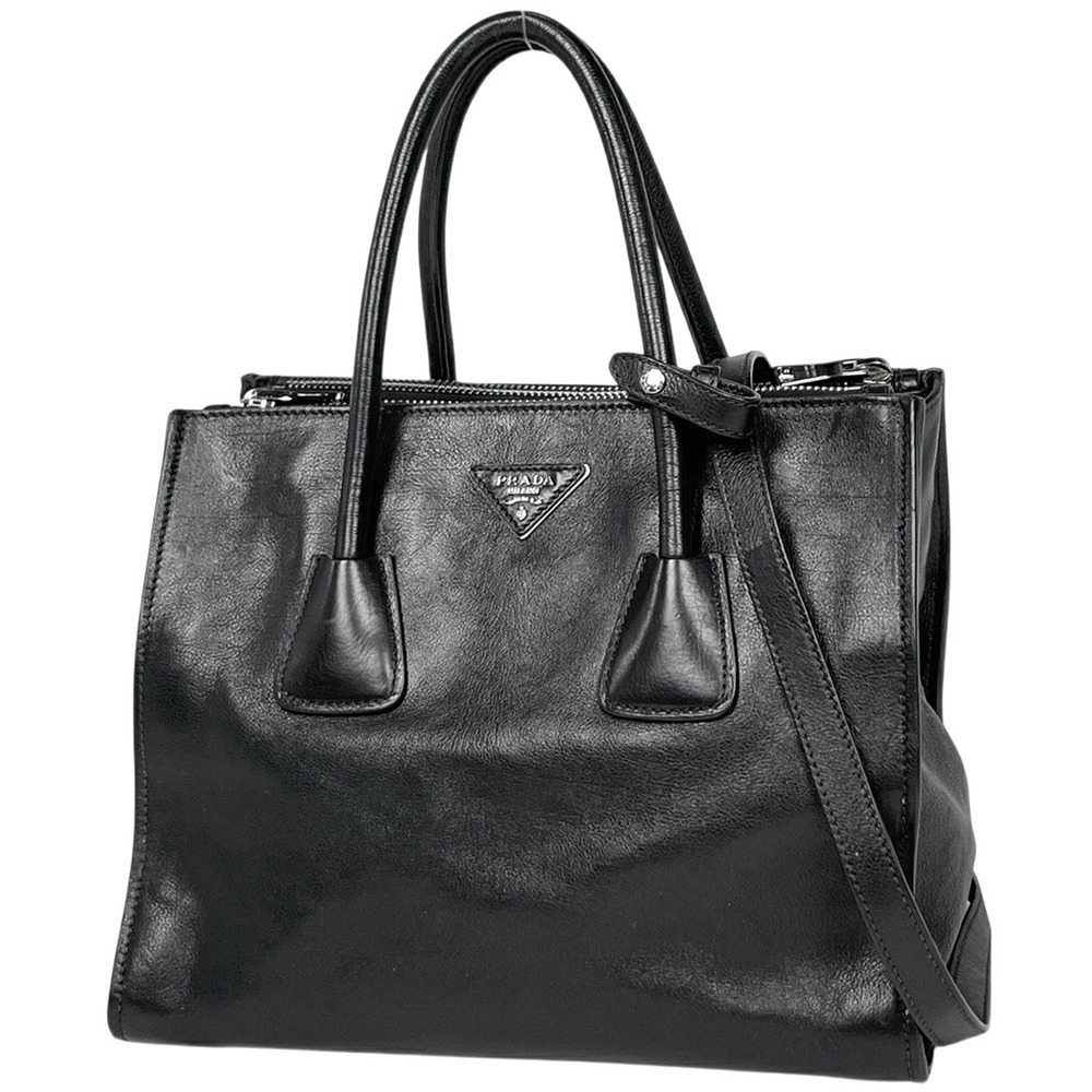 Prada Plate Tote Bag Leather Nero Black
